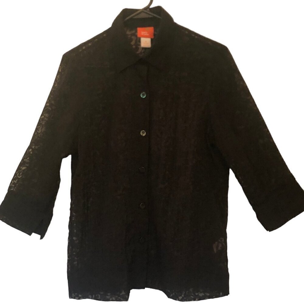 Hearts of Palm semi-sheer button-up blouse/swim coverup sz 8